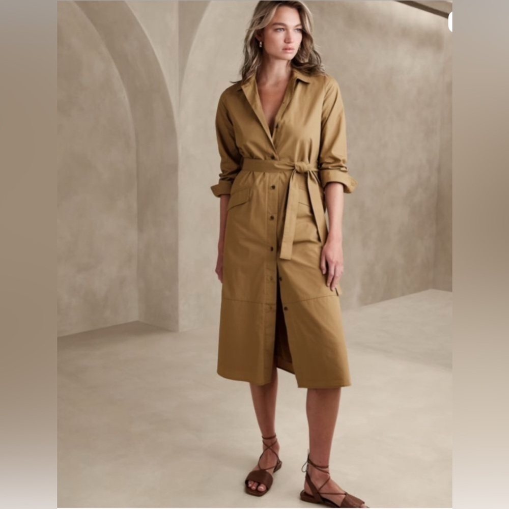 NWT BANANA REPUBLIC Cotton Poplin Long Sleeve Midi Shirt Dress Large Petite